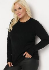 Czarny Sweter z Przeszyciami Maialle. Czarne swetry klasyczne damskie Born2be, l, bez kołnierzyka. Za 89.99 zł.