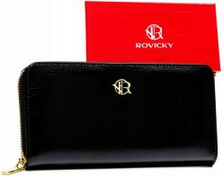 Portfel damski Rovicky R-PRK-01-F7 czarny. Czarne portfele damskie ROVICKY, bez wzorów, ze skóry ekologicznej. Za 45.00 zł.
