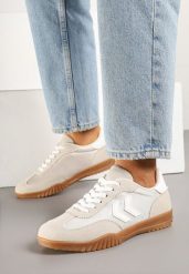 Beżowe Sneakersy w Stylu Klasycznych Tenisówek z Ozdobnymi Przeszyciami Napilia. Brązowe obuwie sportowe damskie Born2be, z jeansu, bez zapięcia, tenisowe. Za 89.99 zł.