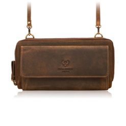 Skórzana kopertówka damska do ręki na ramię portfel damski Paolo Peruzzi T-137-HBR. Brązowe portfele damskie PAOLO PERUZZI, bez wzorów, ze skóry. Za 139.00 zł.