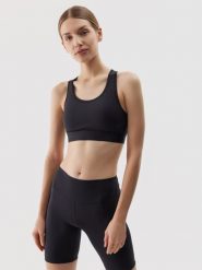 4F Biustonosz treningowy z niskim wsparciem z materiału z recyklingu damski - czarny S. Czarne biustonosze sportowe damskie 4F, bez wzorów, z dzianiny. W wyprzedaży za 59.99 zł.