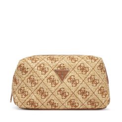 Kosmetyczka Guess. Brązowe kosmetyczki damskie Guess, z aplikacjami, z materiału. Za 214.99 zł.