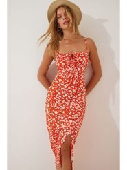 Happiness Istanbul Sukienka w kolorze pomarańczowo-białym rozmiar: 38. Białe sukienki damskie Happiness Istanbul, bez wzorów, bez ramiączek. Za 52.55 zł.