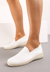 Białe Sportowe Tenisówki z Elastyczną Materiałową Cholewką Nobilara. Białe obuwie sportowe casual damskie Renee, z jeansu, bez zapięcia. Za 39.99 zł.