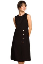 Lniana sukienka trapezowa na lato bez rękawów czarna z guzikami. Czarne sukienki damskie Bewear, bez wzorów, biznesowe, bez ramiączek. Za 189.00 zł.
