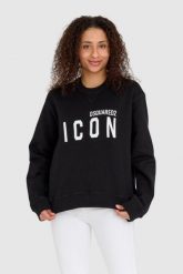 DSQUARED2 Czarna bluza damska z dużym logo icon, Rozmiar L. Czarne bluzy damskie Dsquared2, l, bez wzorów, bez kaptura. W wyprzedaży za 849.99 zł.