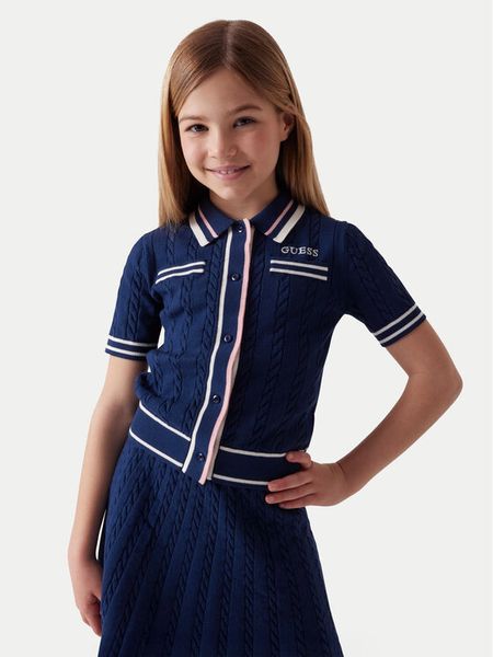 Guess Kardigan J6RR16 Z4652 Granatowy Regular Fit. Niebieskie swetry dziewczęce Guess, z aplikacjami, z wiskozy, bez kołnierzyka, bez ramiączek. Za 289.99 zł.