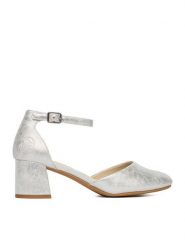 Rieker Czółenka 44762-90 Srebrny. Szare czółenka damskie Rieker, bez wzorów, z materiału, bez obcasa. Za 319.99 zł.