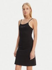 Tommy Jeans Sukienka codzienna Linear DW0DW22338 Czarny Slim Fit. Czarne sukienki damskie Tommy Jeans, bez wzorów, z jeansu, bez ramiączek. Za 289.99 zł.