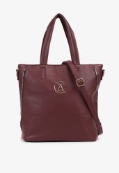 Bordowa Torebka Shopper na Ramię z Paskiem z Regulacją Vemeriana. Czerwone shopper bag Renee, bez wzorów, na ramię, bez dodatków. Za 109.99 zł.