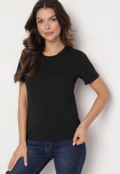 Czarny Gładki T-shirt z Krótkim Rękawem Elldora. Czarne t-shirty damskie Born2be, l, bez wzorów, z bawełny, bez kołnierzyka. Za 19.99 zł.
