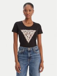 Guess T-Shirt W6RI32 J1314 Czarny Regular Fit. Czarne t-shirty damskie Guess, s, z aplikacjami, z bawełny, bez kołnierzyka. Za 199.99 zł.