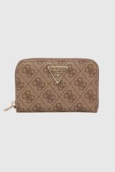 GUESS Beżowy portfel damski Laurel. Brązowe portfele damskie Guess, z aplikacjami, ze skóry ekologicznej. W wyprzedaży za 202.99 zł.