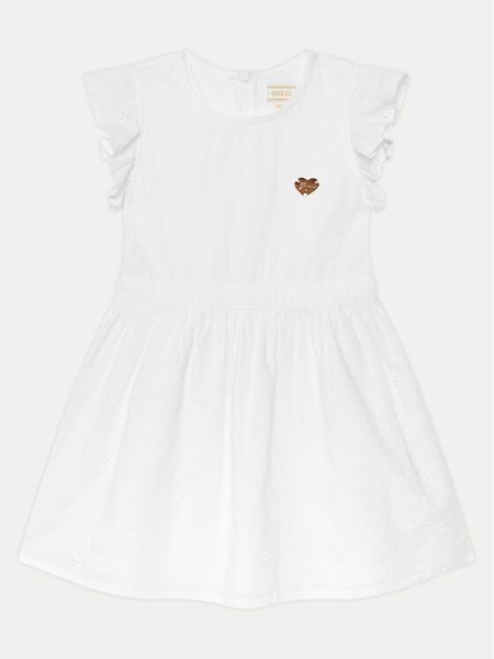 Guess Sukienka codzienna K5GK12 WH710 Biały Regular Fit. Białe sukienki dziewczęce Guess, z aplikacjami, z bawełny, bez ramiączek, proste. Za 149.99 zł.