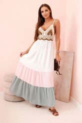 Sukienka damska boho maxi na ramiączkach z ażurową górą ciemny miętowy + cukierkowy róż. Czerwone sukienki damskie Kesi Włoski, w ażurowe wzory, z bawełny, boho, bez ramiączek. Za 217.48 zł.