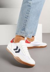 Biało-Czerwone Sneakersy w Stylu Klasycznych Tenisówek z Ozdobnymi Przeszyciami Mepnia. Białe obuwie sportowe damskie Born2be, z jeansu, bez zapięcia, tenisowe. Za 89.99 zł.