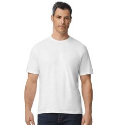 Bawełniana Lekka Koszulka Unisex Dla Dorosłych. Białe bluzki damskie GILDAN, l, bez wzorów, z bawełny, bez kołnierzyka, bez ramiączek. Za 29.99 zł.