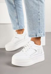 Biało-Srebrne Sneakersy Vices na Grubej Podeszwie z Metalicznymi Wstawkami Nelesea. Białe obuwie sportowe damskie Born2be, na lato, bez zapięcia. Za 109.99 zł.