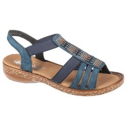 Sandały Rieker Sandals 628G7-14 niebieskie. Niebieskie sandały damskie bez wzorów, z gumy, z otwartym noskiem, bez obcasa, bez zapięcia. Za 471.91 zł.