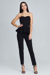 Czarny Elegancki Komplet Gorsetowa Bluzka + Długie Spodnie. Czarne bluzki damskie Figl, m, bez wzorów, z materiału, eleganckie, bez kołnierzyka, bez ramiączek. Za 279.00 zł.