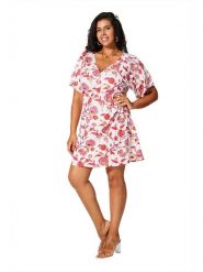 Aller Simplement Sukienka w kolorze biało-różowym rozmiar: 46/48. Białe sukienki damskie Aller Simplement, bez wzorów, z bawełny, bez ramiączek. Za 69.99 zł.