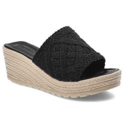 Czarne Klapki Artiker Modne Buty Na Lato. Czarne klapki damskie Artiker, z aplikacjami, z koronki, bez obcasa, na koturnie, bez zapięcia. Za 119.00 zł.