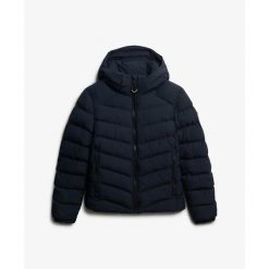 Damska kurtka bez rękawów Superdry Fuji. Niebieskie kurtki damskie Superdry, bez wzorów, z puchu, bez kaptura. Za 556.95 zł.