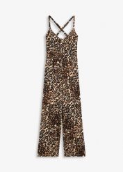 Kombinezon z dżerseju. Brązowe kombinezony damskie bonprix, bez wzorów, z dżerseju, eleganckie, bez kołnierzyka, bez ramiączek. Za 129.99 zł.