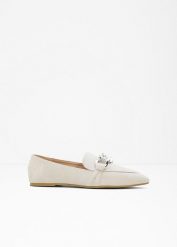 Loafersy z łańcuszkiem. Brązowe balerinki damskie bonprix, bez wzorów. Za 87.99 zł.