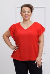 Czerwona bluzka Sara XXL OVERSIZE LATO. Czerwone bluzki damskie Moda Size Plus Iwanek, s, bez wzorów, z elastanu, bez kołnierzyka, bez ramiączek. W wyprzedaży za 69.90 zł.