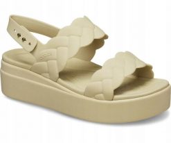 Sandały dla Kobiet Crocs Brooklyn Woven Upper Low Wedge. Brązowe sandały damskie Crocs, bez wzorów, z materiału, bez obcasa, na platformie, bez zapięcia. Za 159.99 zł.