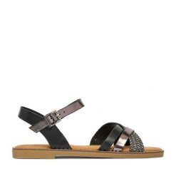 Sandały JENNY. Czarne sandały damskie Jenny, bez wzorów, bez obcasa, na płaskiej podeszwie, bez zapięcia. Za 99.99 zł.