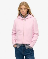 Superdry Bluza z kapturem Essential Logo Zip Half Brushed. Czerwone bluzy damskie Superdry, bez wzorów, z bawełny, z kapturem. Za 322.70 zł.