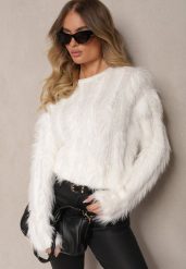 Biały Futrzany Sweter z Wełną Liarisae. Białe swetry klasyczne damskie Renee, na jesień, z futra, bez kołnierzyka. Za 84.99 zł.