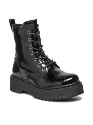 Jenny Fairy Trzewiki WSD1916-01 Czarny. Czarne botki damskie Jenny Fairy, ze skóry, bez obcasa, na płaskiej podeszwie, bez zapięcia. Za 99.99 zł.