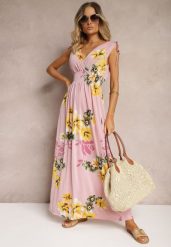 Różowa Sukienka z Wiązanymi Ramiączkami w Kwiatowy Print o Rozkloszowanym Fasonie Talloa. Czerwone sukienki damskie Renee, bez wzorów, eleganckie, bez ramiączek. W wyprzedaży za 31.99 zł.
