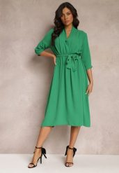 Zielona Sukienka Canopis. Zielone sukienki damskie Renee, bez wzorów, z materiału, eleganckie, bez ramiączek. W wyprzedaży za 75.99 zł.