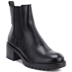 Botki damskie sztyblety na klocku ocieplane czarne Potocki SZ12742. Czarne botki damskie POTOCKI, z materiału, bez obcasa, bez zapięcia. Za 169.99 zł.