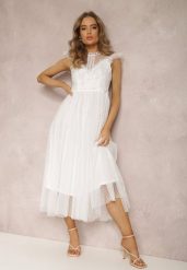 Biała Sukienka Canissa. Białe sukienki damskie Renee, bez wzorów, z koronki, eleganckie, bez ramiączek. Za 199.99 zł.
