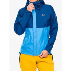 Kurtka przeciwdeszczowa damska Rab Downpour Eco Jacket. Niebieskie kurtki damskie RAB, bez wzorów, bez kaptura. Za 580.43 zł.