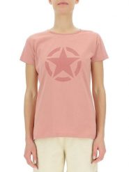 Jeep Koszulka w kolorze szaroróżowym rozmiar: XS. Różowe koszulki damskie Jeep, xs, bez wzorów, z bawełny, bez kołnierzyka, bez ramiączek. Za 50.78 zł.