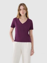 4F T-shirt oversize z modalem damski - fioletowy S. Fioletowe t-shirty damskie 4F, s, bez wzorów, z bawełny, bez kołnierzyka. W wyprzedaży za 39.99 zł.