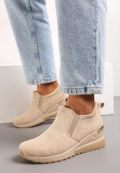 Beżowe Sneakersy Minnis. Brązowe obuwie sportowe damskie Born2be, z jeansu, bez zapięcia. Za 99.99 zł.
