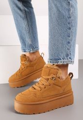 Brązowe Sneakersy Vices Stylizowane na Śniegowce na Platformie Obszyte Futerkiem Naleris. Brązowe obuwie sportowe damskie Renee, z futra, bez zapięcia. Za 84.99 zł.