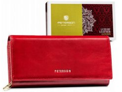 Portfel skórzany Peterson PTN 42100-SGN czerwony. Czerwone portfele damskie Peterson, bez wzorów, ze skóry. Za 157.99 zł.