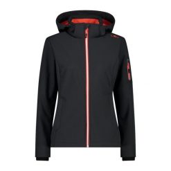 Damska kurtka turystyczna z kapturem CMP. Czarne kurtki damskie CMP, s, bez wzorów, z softshellu, z kapturem. W wyprzedaży za 224.99 zł.