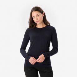 Koszulka damska trekkingowa z długim rękawem Merino Resist. Czarne bluzki damskie SIMOND, l, bez wzorów, z materiału, sportowe, bez kołnierzyka, bez ramiączek. Za 199.98 zł.