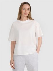 4F T-shirt oversize gładki damski - biały XS. Białe t-shirty damskie 4F, xl, bez wzorów, z bawełny, bez kołnierzyka. W wyprzedaży za 49.99 zł.
