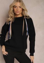 Czarna Bawełniana Bluza z Sznurkami i Kapturem Tyche. Czarne bluzy damskie Renee, bez wzorów, z bawełny, z kapturem. Za 89.99 zł.