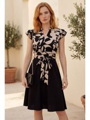 SOULSHAE Sukienka w kolorze czarno-beżowym rozmiar: S/M. Brązowe sukienki damskie SOULSHAE, bez wzorów, z tkaniny, bez ramiączek. Za 159.95 zł.